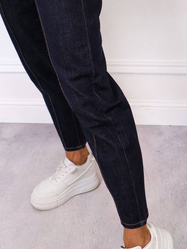 SPODNIE JEANSOWE MOM FIT Z PRZESZYCIAMI Z PRZODU NOGAWEK- GRANATOWE