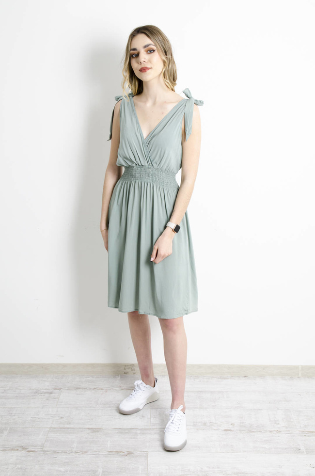 SUKIENKA Z WIĄZANIAMI PRZY RĘKAWACH- ZIELONA