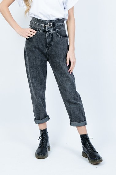 CIEMNO SZARE SPODNIE JEANSOWE TYPU BALLOON Z WYSOKIM STANEM