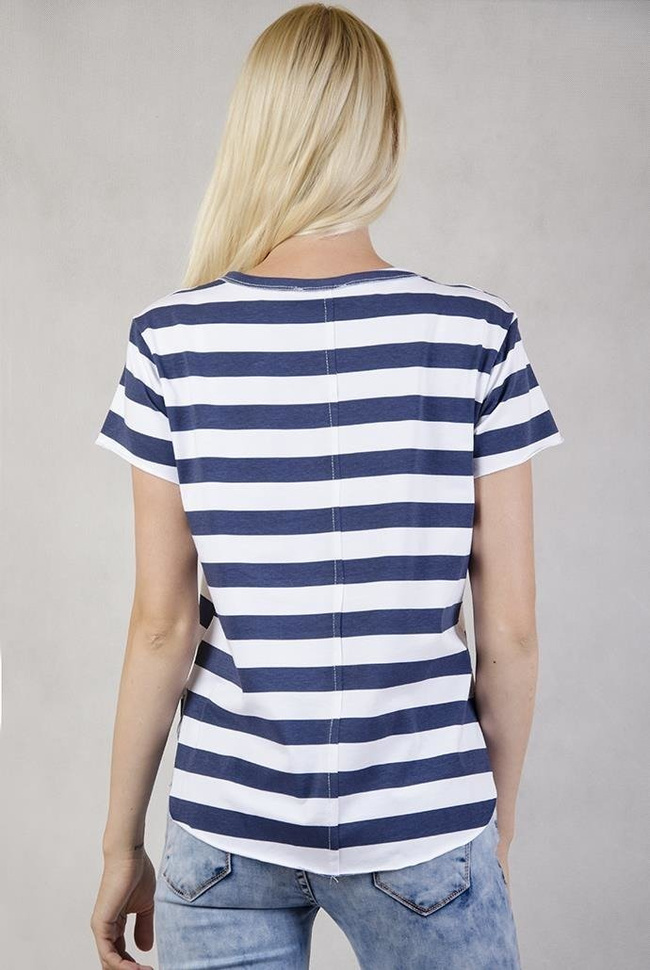 Bluzka w biało-granatowe paski z trzema stokrotkami