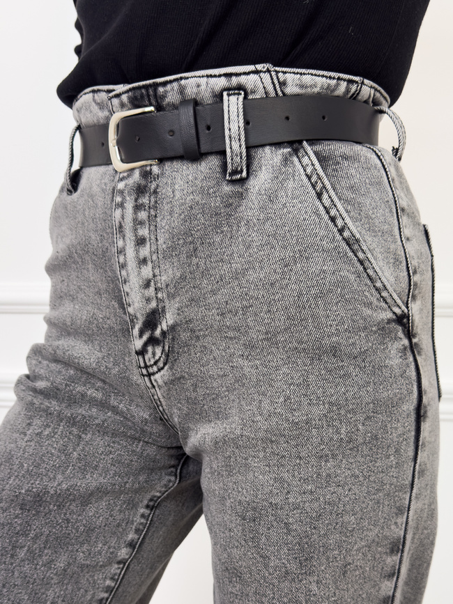 SPODNIE JEANSOWE Z WYSOKĄ TALIĄ I DŁUGIMI NOGAWKAMI + PASEK- SZARE