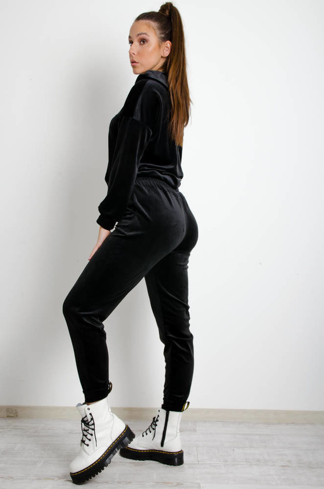 CZARNE WELUROWE SPODNIE DRESOWE