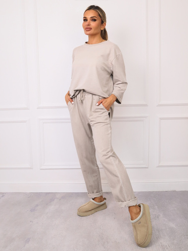 KOMPLET BAWEŁNIANY SPODNIE+ BLUZKA- CIEMNOBEŻOWY