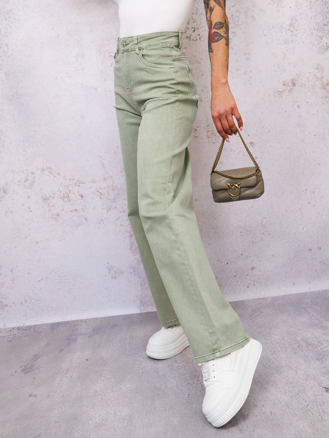 JASNO ZIELONE SPODNIE JEANSOWE Z SZEROKIMI NOGAWKAMI