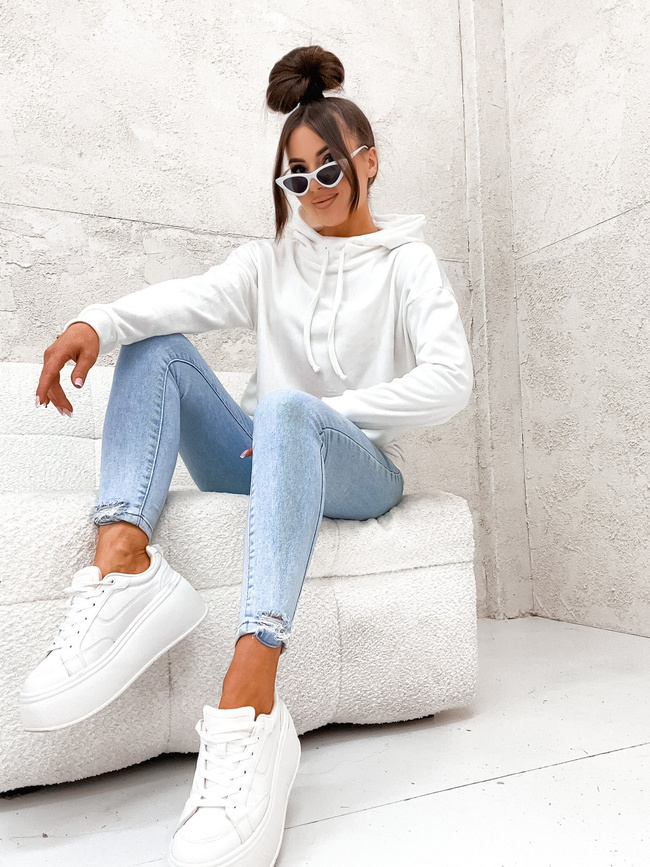 WELUROWA BLUZA Z KAPTUREM- EKRI