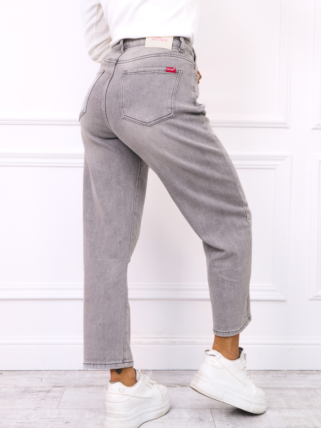 SPODNIE JEANSOWE O KROJU MOM FIT- SZARE