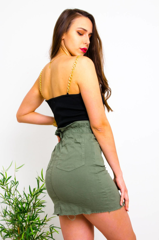 ZIELONA MATERIAŁOWA SPÓDNICA ZAPINANA NA GUZIKI-GUMA W PASIE