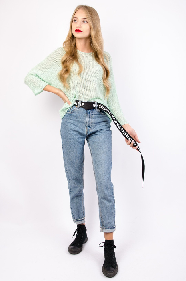 ZIELONY ASYMETRYCZNY SWETER Z WIĄZANIEM Z TYŁU