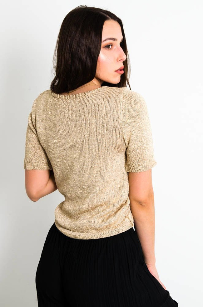 ZŁOTY SWETEREK TOP WIĄZANY- PRZÓD/TYŁ