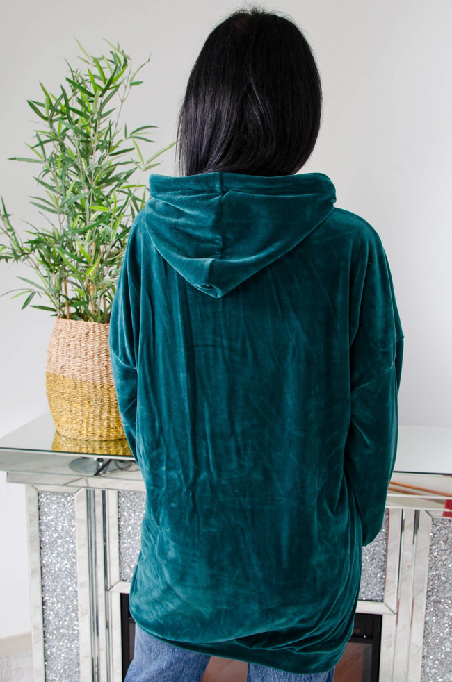 ZIELONA WELUROWA DŁUGA BLUZA Z NASZYWKĄ