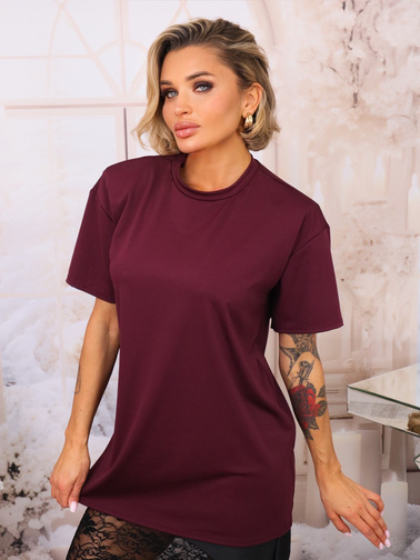 DŁUGI T-SHIRT OVERSIZE TUNIKA- BORDOWY