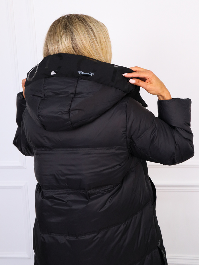 DŁUGA KURTKA PŁASZCZ Z LAMPASAMI WYPEŁNIONA KACZYM PUCHEM- CZARNA