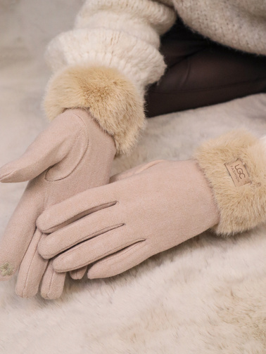 RĘKAWICZKI DZIANINOWE  Z FUTERKIEM I NASZYWKĄ- BEŻOWY