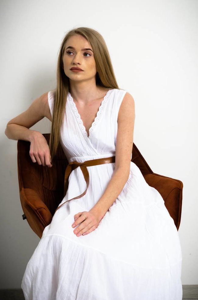 BIAŁA SUKIENKA MAXI -AŻUROWE WSTAWKI