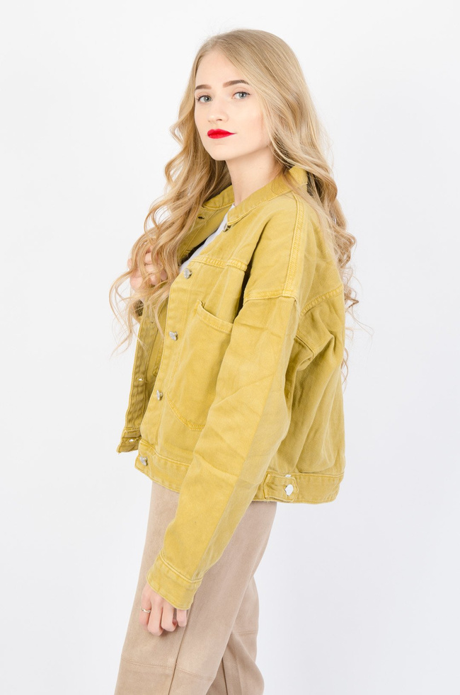 MUSZTARDOWA SZTRUKSOWA KURTKA Z KIESZENIAMI 