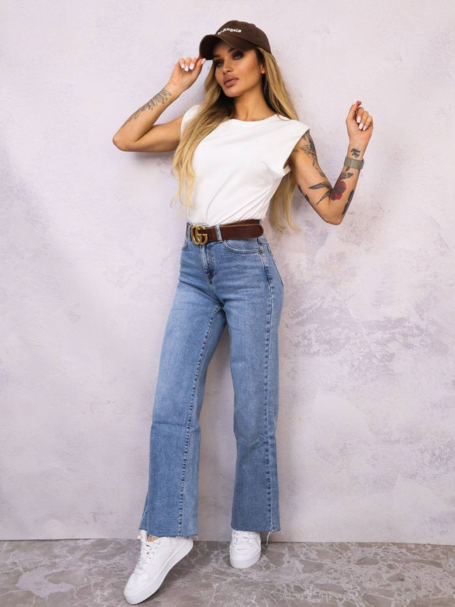 SPODNIE JEANSOWE Z SUROWYMI,SZEROKIMI NOGAWKAMI I WYSOKIM STANEM