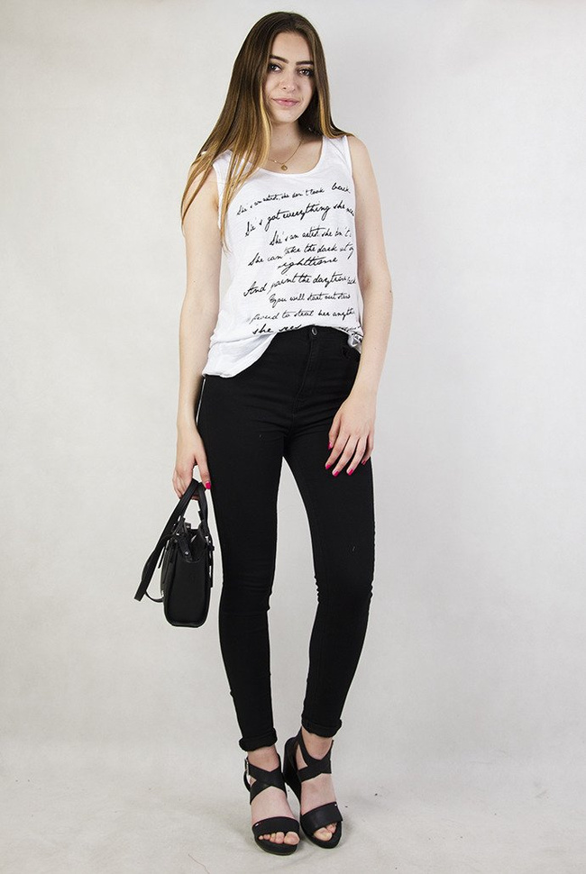 Biała bluzka na ramiączka z napisami