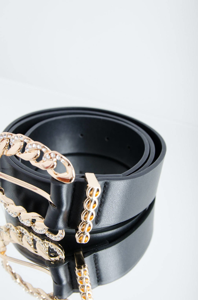 CZARNY PASEK Z OZDOBNĄ KLAMRĄ