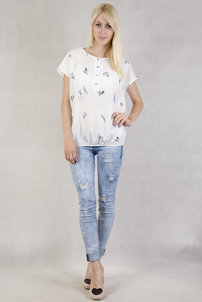 Biała bluzka z piórkami