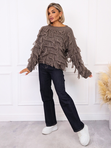 SWETER OVERSIZE Z FRĘDZLAMI- FANGO