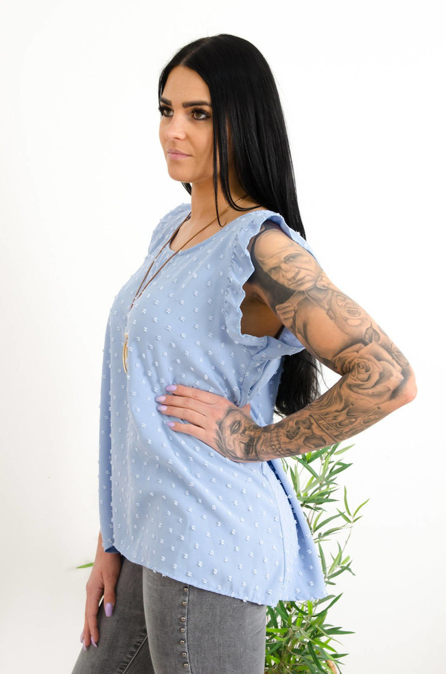 NIEBIESKA BLUZKA Z PLUMETI - WISIOREK W ZESTAWIE