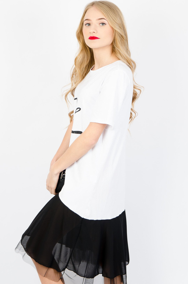 BIAŁA BAWEŁNIANA SUKIENKA Z TIULEM