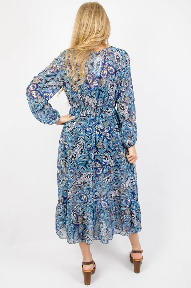 NIEBIESKA SUKIENKA MIDI Z PRINTEM