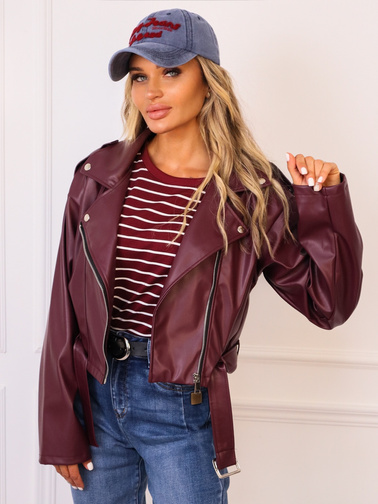 KURTKA RAMONESKA Z PASKIEM- BORDOWA