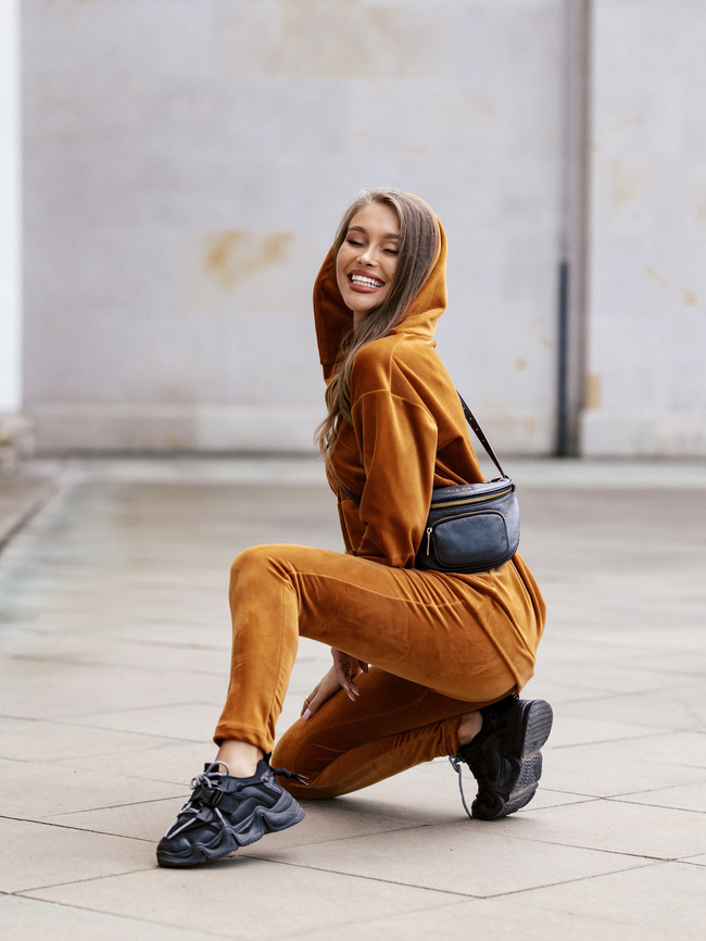 WELUROWY KOMPLET BLUZA+ LEGGINSY- CAMEL