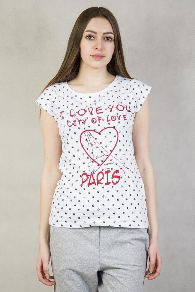 Biała bluzka z napisem "I love Paris"