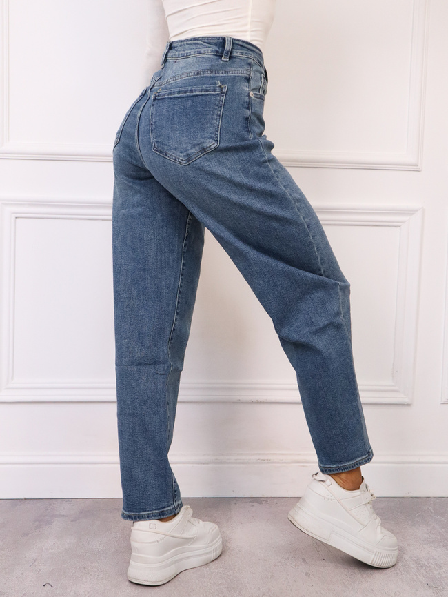 SPODNIE JEANSOWE MOM FIT Z WYSOKIM STANEM- NIEBIESKIE