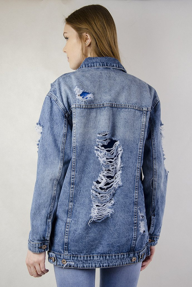 Kurtka jeansowa dłuższa z przetarciami