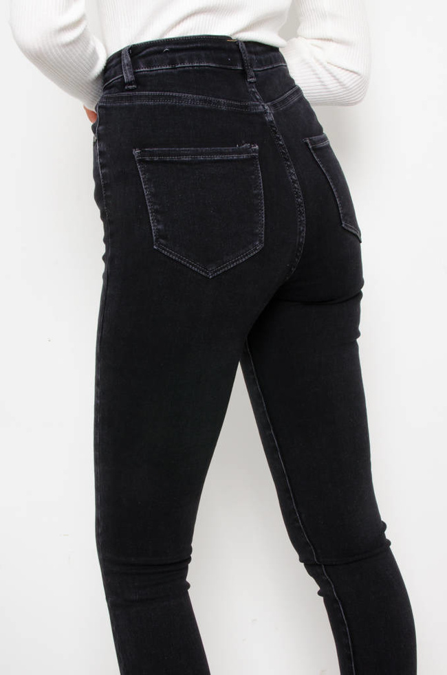 SPODNIE JEANSOWE SKINNY Z BARDZO WYSOKIM STANEM- CZARNE