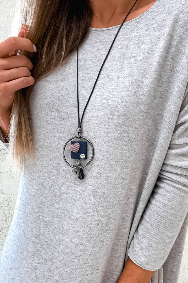 JASNO SZARA SUKIENKA MIDI OVERSIZE+ NASZYJNIK