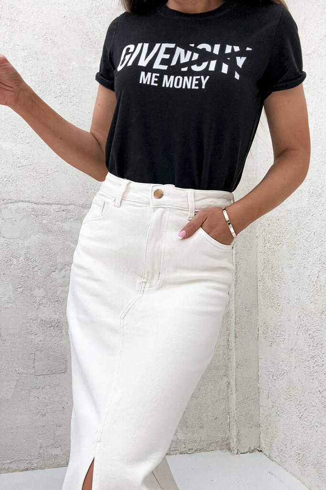 SPÓDNICA JEANSOWE MAXI Z ROZCIĘCIEM-  EKRI