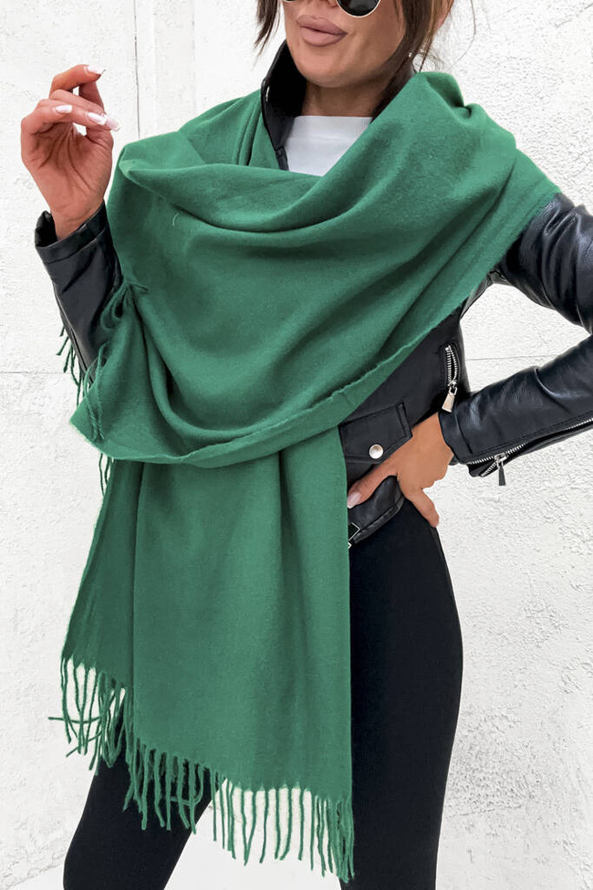 KLASYCZNY SZAL Z FRĘDZLAMI- ZIELONY