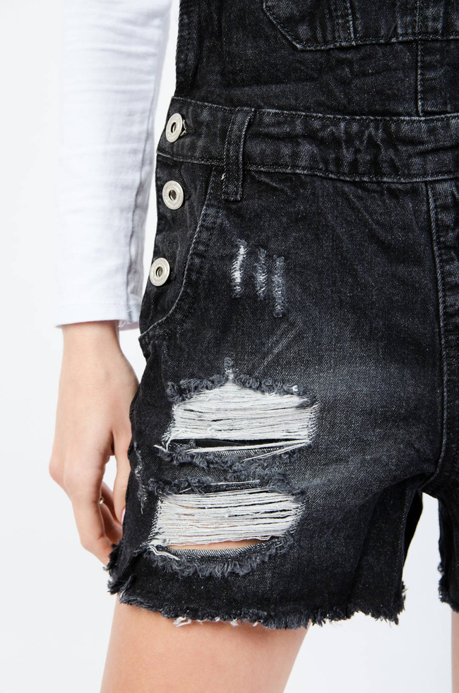 CZARNE JEANSOWE OGRODNICZKI Z PRZETARCIAMI