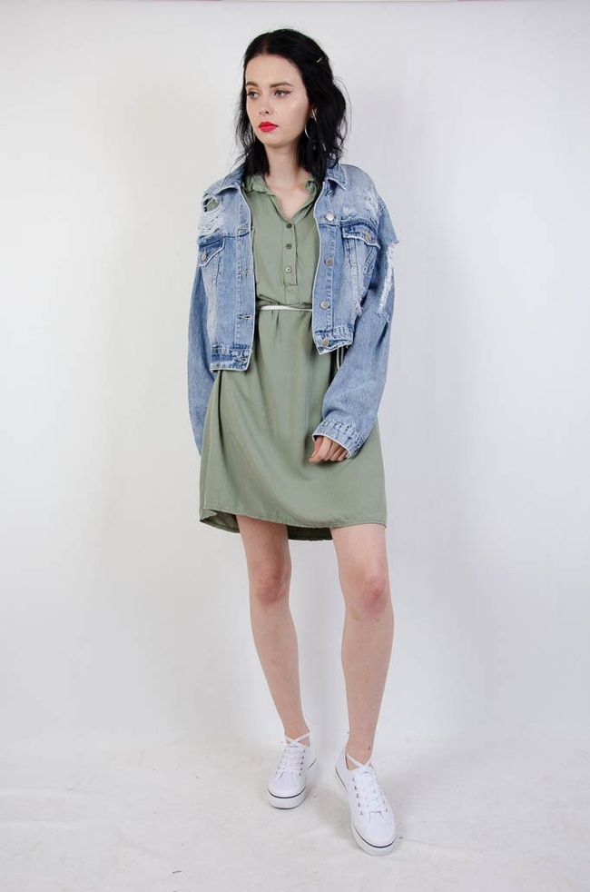 ZIELONA SUKIENKA SZMIZJERKA WIĄZANA W PASIE