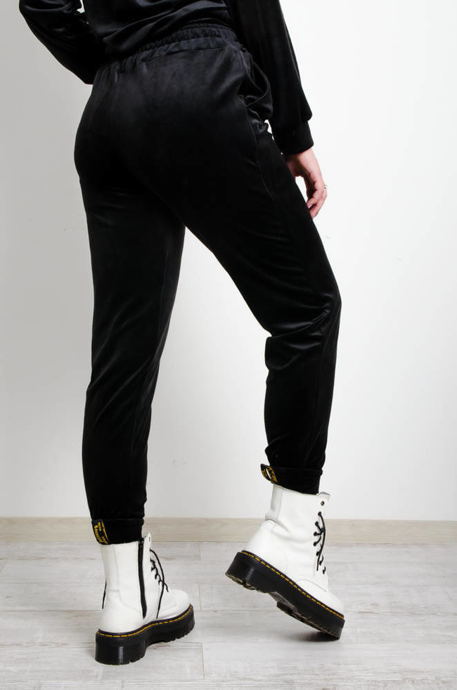 CZARNE WELUROWE SPODNIE DRESOWE