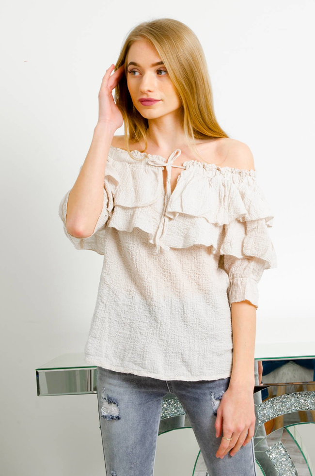 BEŻOWA MUŚLINOWA BLUZKA HISZPANKA