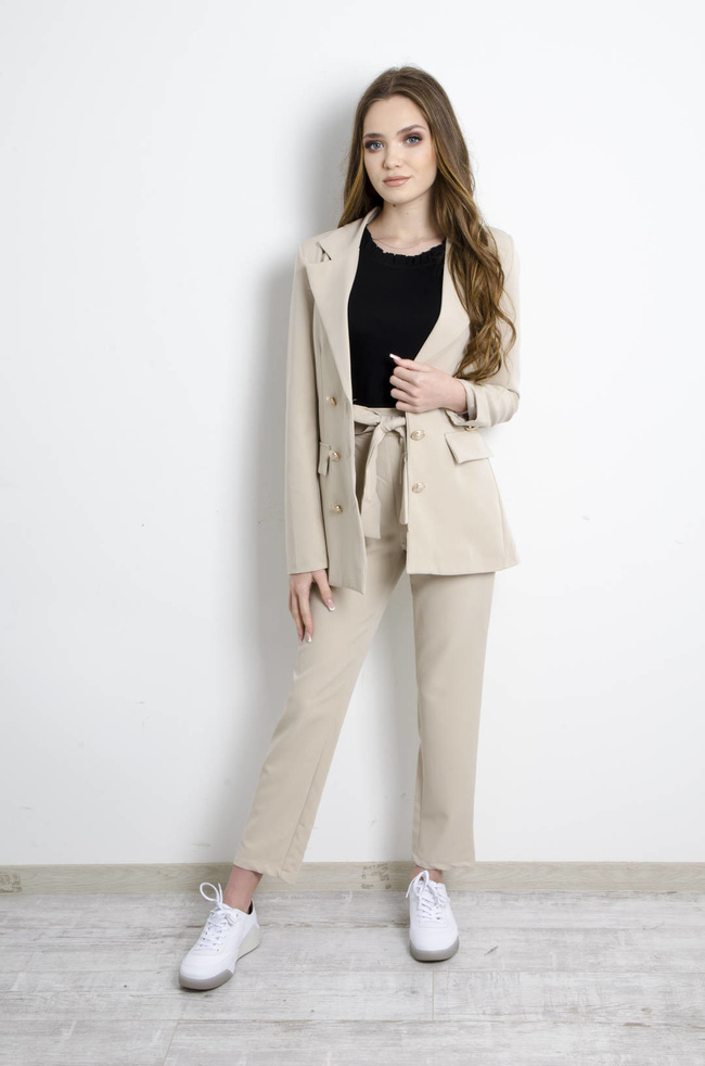 KOMPLET BEŻOWY MARYNARKA+ SPODNIE 