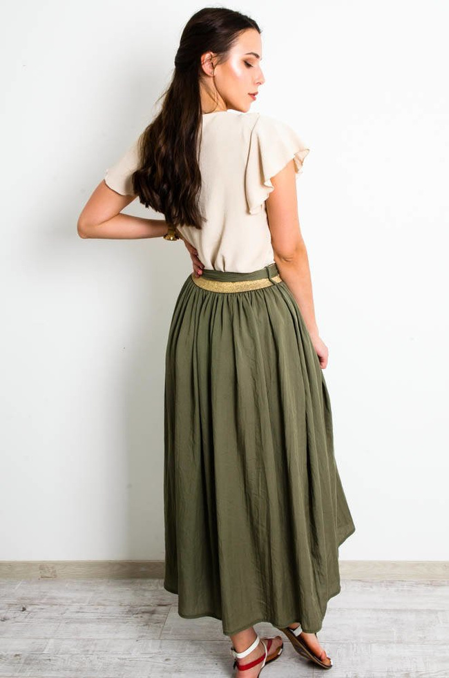 BEŻOWA BLUZKA KOSZULOWA Z ŻABOTEM