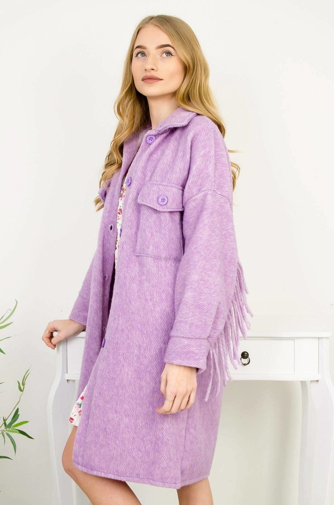 DŁUGA WEŁNIANA KURTKA /PŁASZCZ Z FRĘDZLAMI