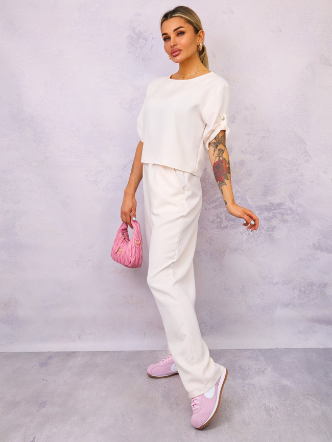 KOMPLET MATERIAŁOWY BLUZKA+ SPODNIE- BEŻOWY