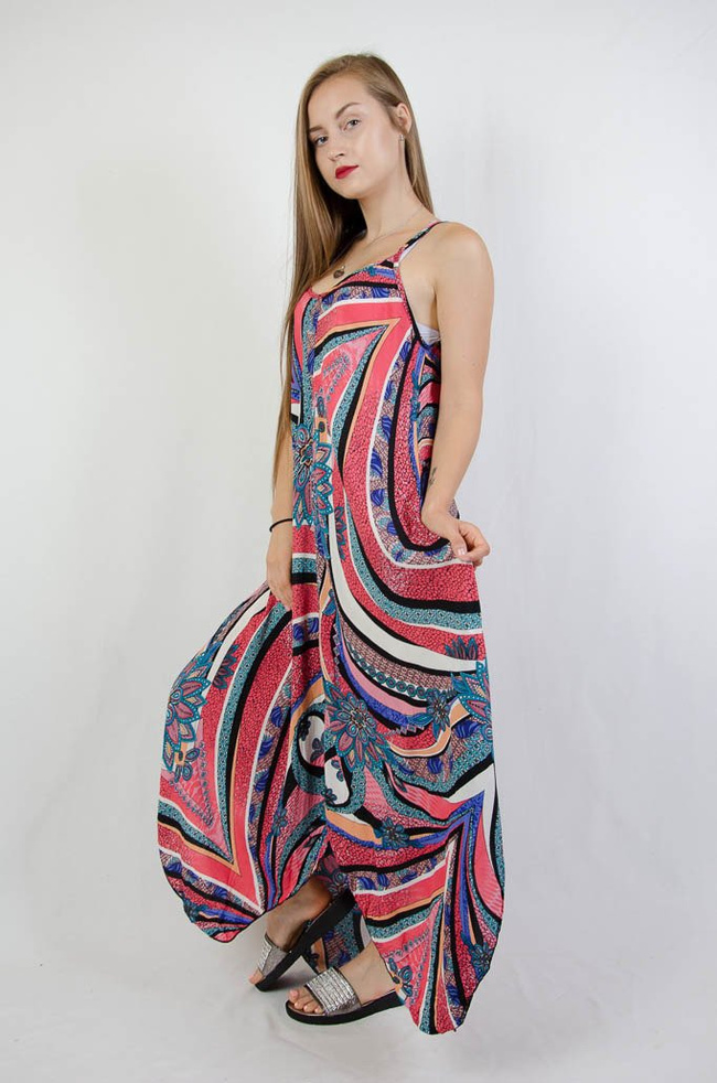  ASYMETRYCZNA SUKIENKA W KOLOROWE WZORY 