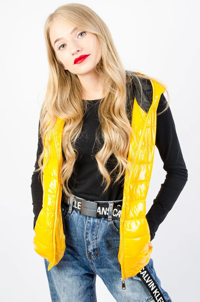 ŻÓŁTA BŁYSZCZĄCA KAMIZELKA Z KAPTUREM 