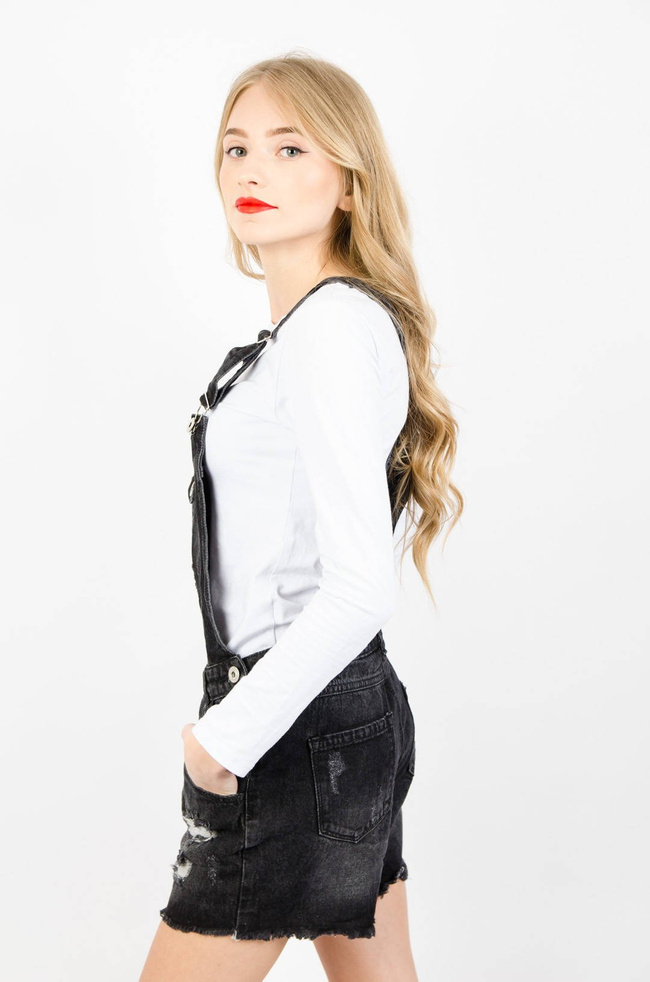 CZARNE JEANSOWE OGRODNICZKI Z PRZETARCIAMI