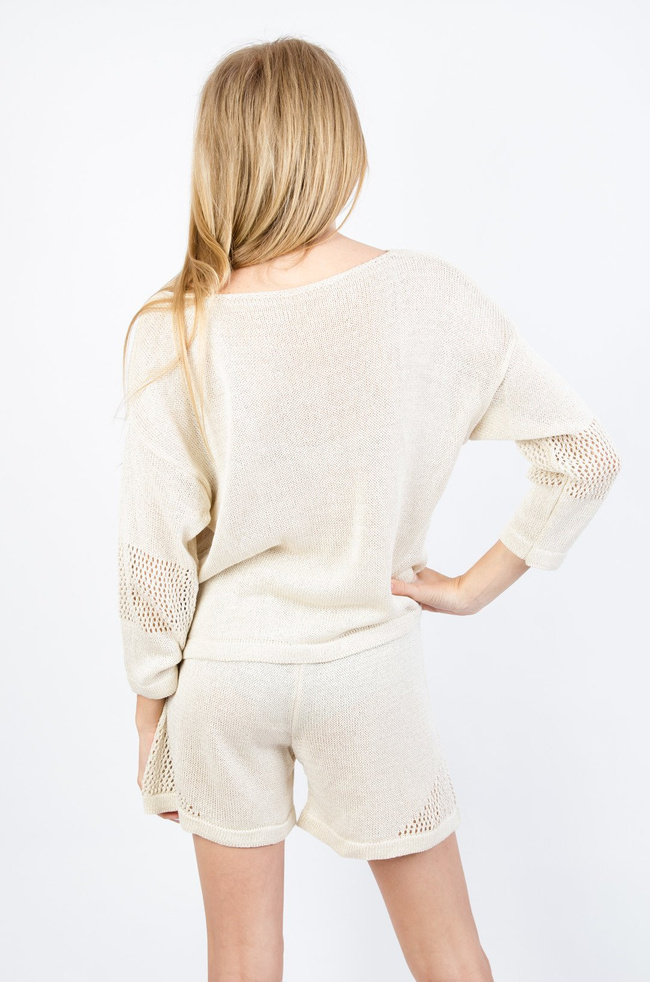 BEŻOWY AKRYLOWY KOMPLET SPODENKI + BLUZKA 