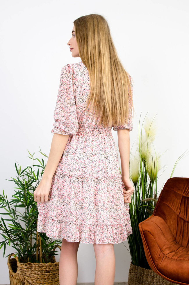 BIAŁA WARSTWOWA SUKIENKA W DROBNY KWIATOWY WZÓR