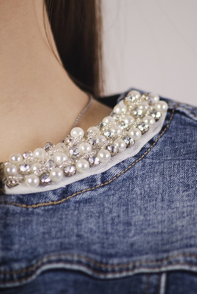 Kurtka jeansowa z perełkami